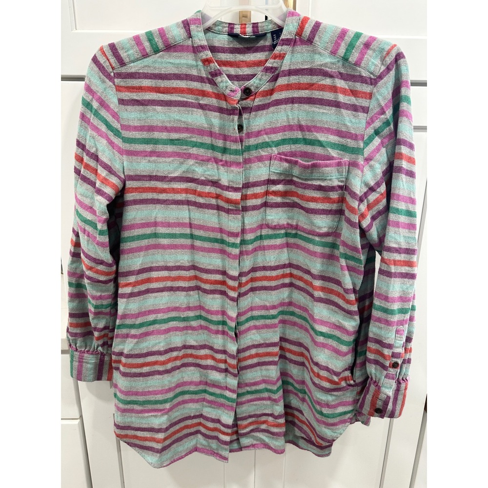 Lands End Womens Striped Flannel Button Up Shirt Size L